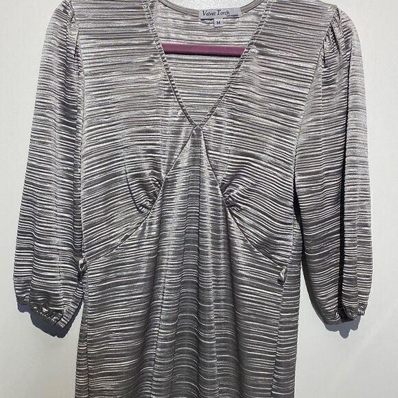 Velvet Torch Women's 3/4 Sleeves Horizontal Stripe Maxi Dress Silver/Grey Size M - Picture 1 of 6